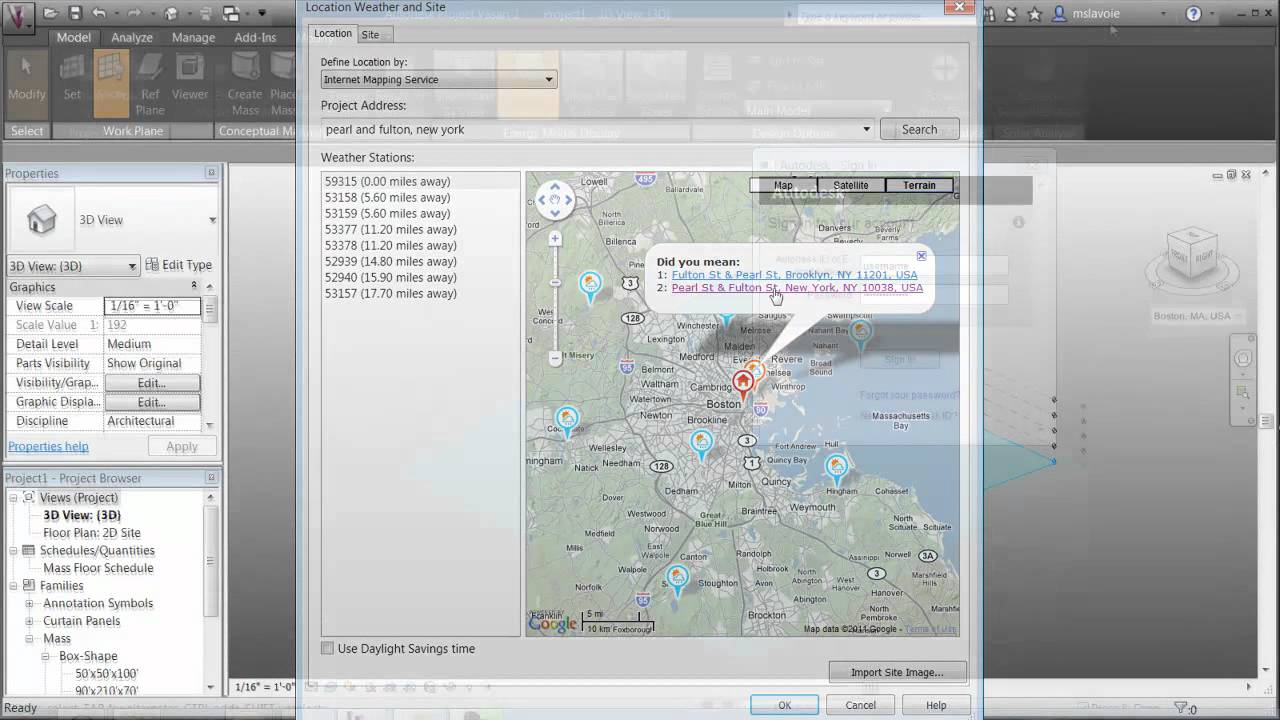 how to set site location in revit