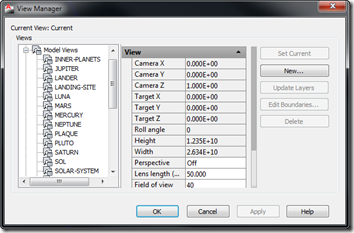 AutoCAD View Manager with views in Solar DWG