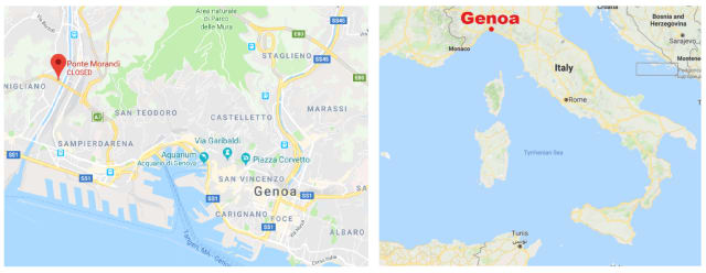 The site of the Ponte Morandi in Genoa, Italy. (Image courtesy of Google Maps.)